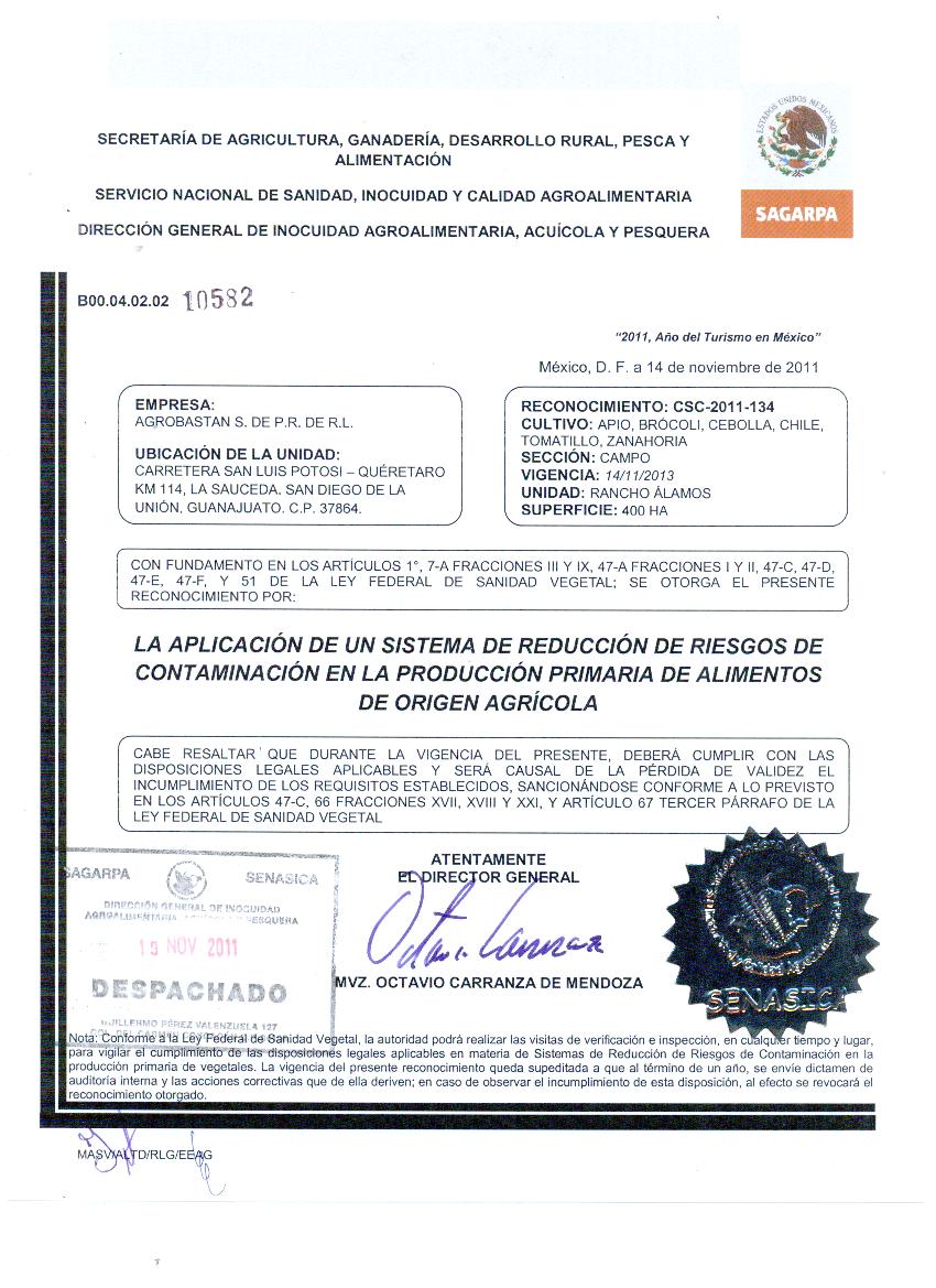 SAGARPA-Certificate